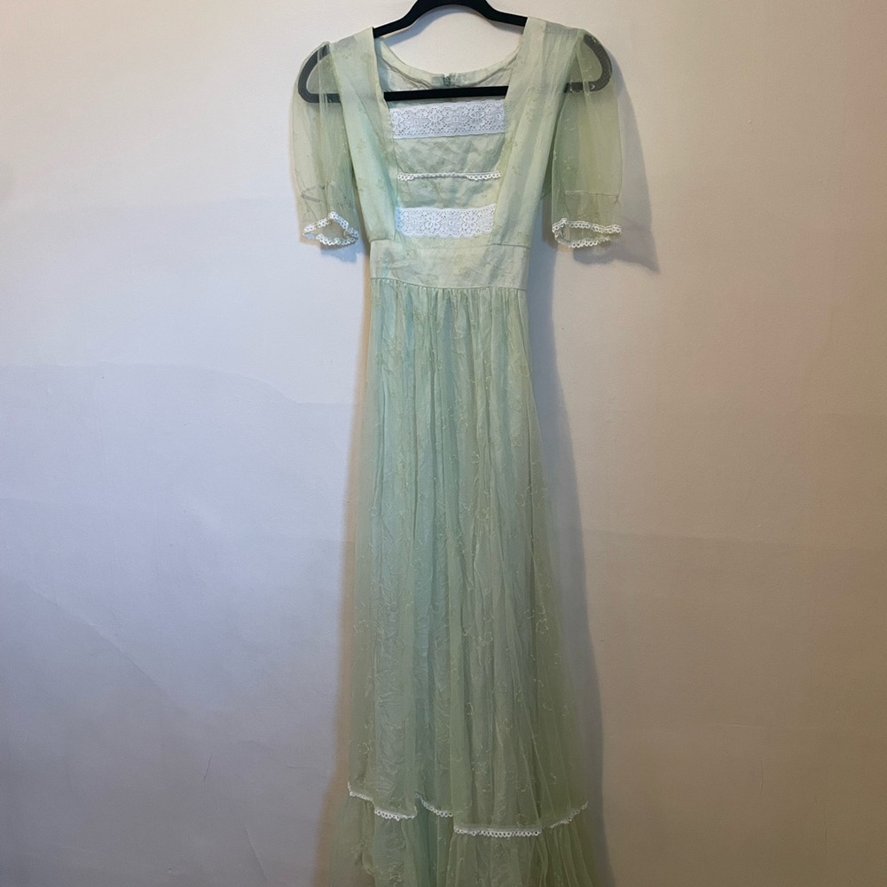 Vintage 70’s Mesh / Lace Prairie Maxi Dress - Picture 4 of 6